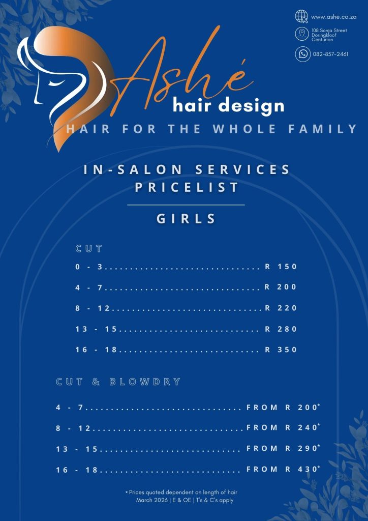 Ashe Hair Design 2026 girls price list